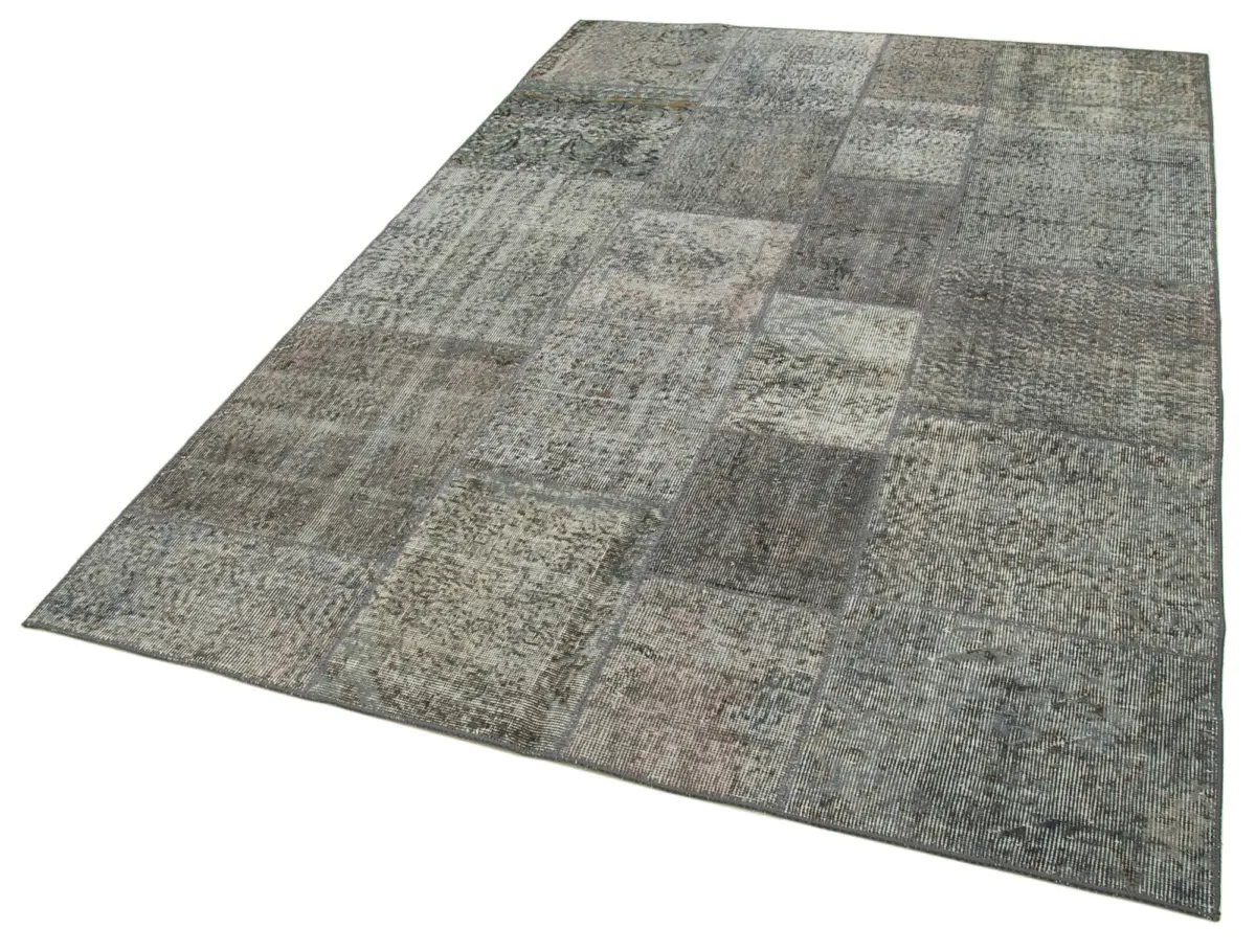 Patchwork Gri Pamuk Üzerine Yün El Dokuma Kilim-170x240 - Görsel 3