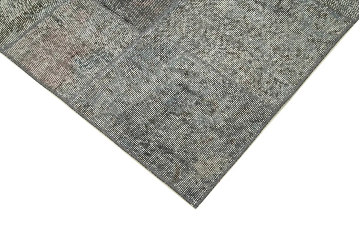 Patchwork Gri Pamuk Üzerine Yün El Dokuma Kilim-170x240 - Görsel 4