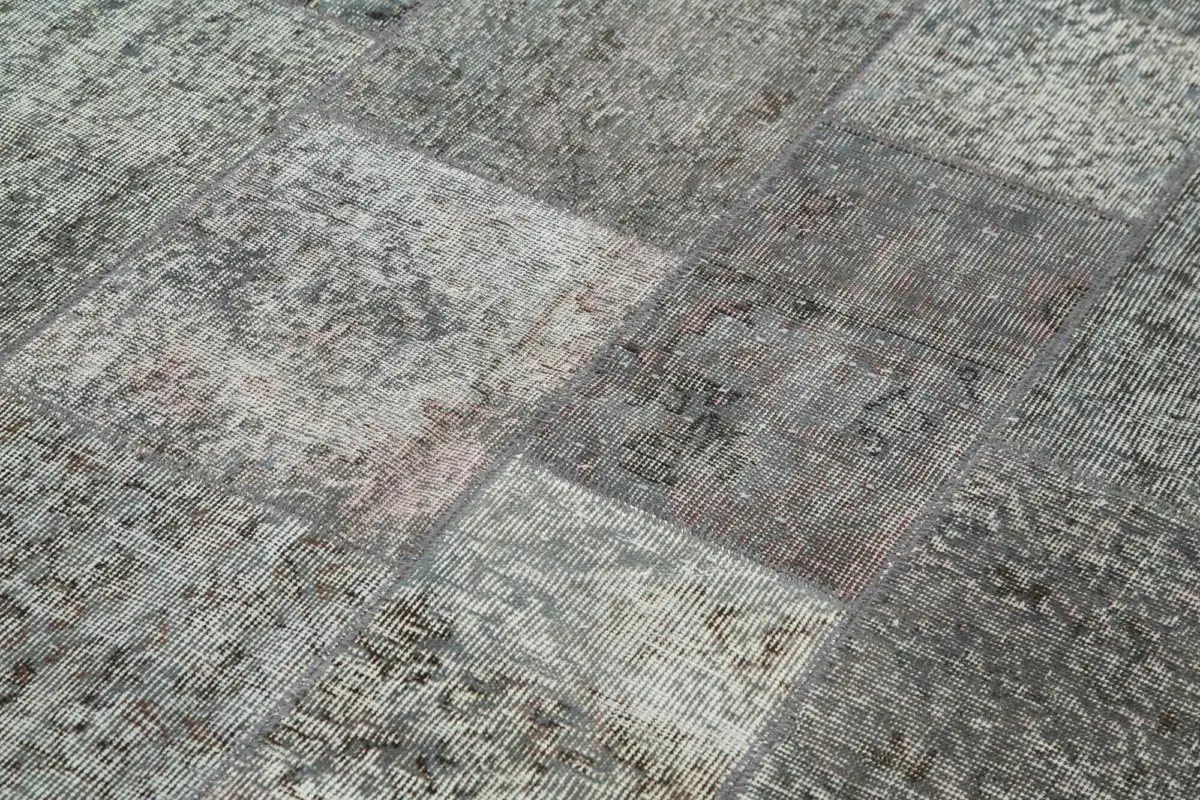 Patchwork Gri Pamuk Üzerine Yün El Dokuma Kilim-170x240 - Görsel 5