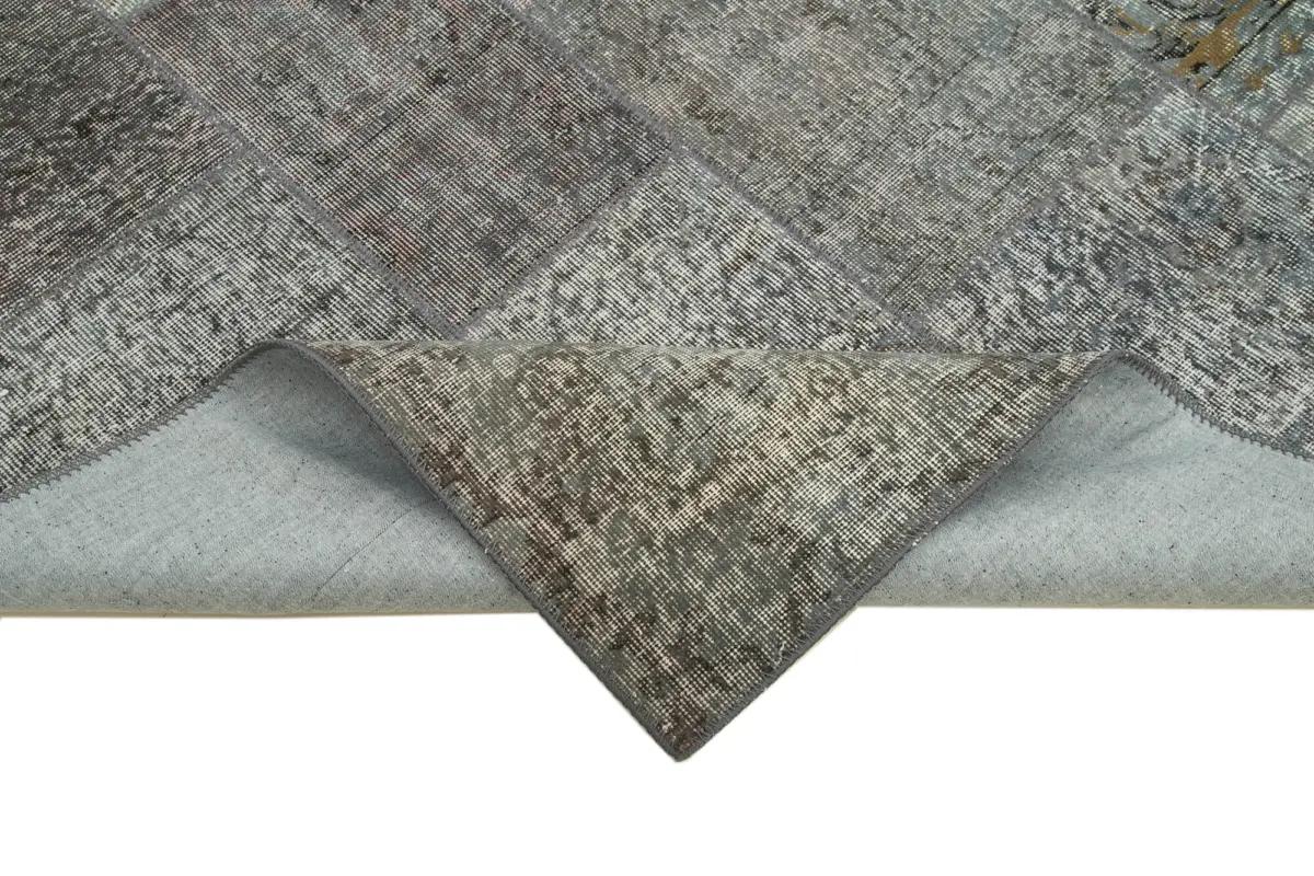 Patchwork Gri Pamuk Üzerine Yün El Dokuma Kilim-170x240 - Görsel 6