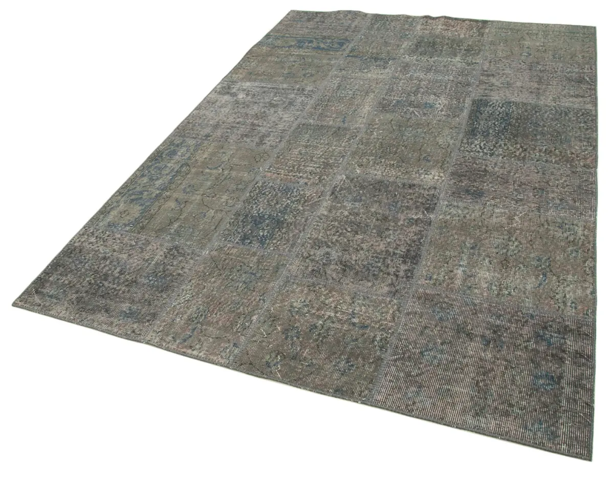 Patchwork Gri Pamuk Üzerine Yün El Dokuma Kilim-170x245 - Görsel 3