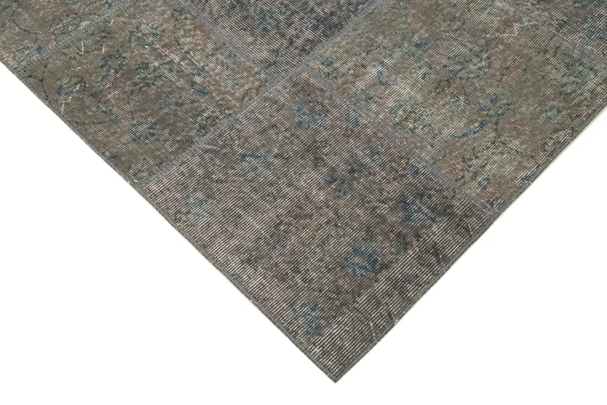 Patchwork Gri Pamuk Üzerine Yün El Dokuma Kilim-170x245 - Görsel 4