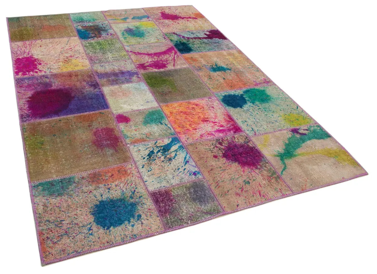 Patchwork Multi Pamuk Üzerine Yün El Dokuma Kilim-172x240 - Görsel 2