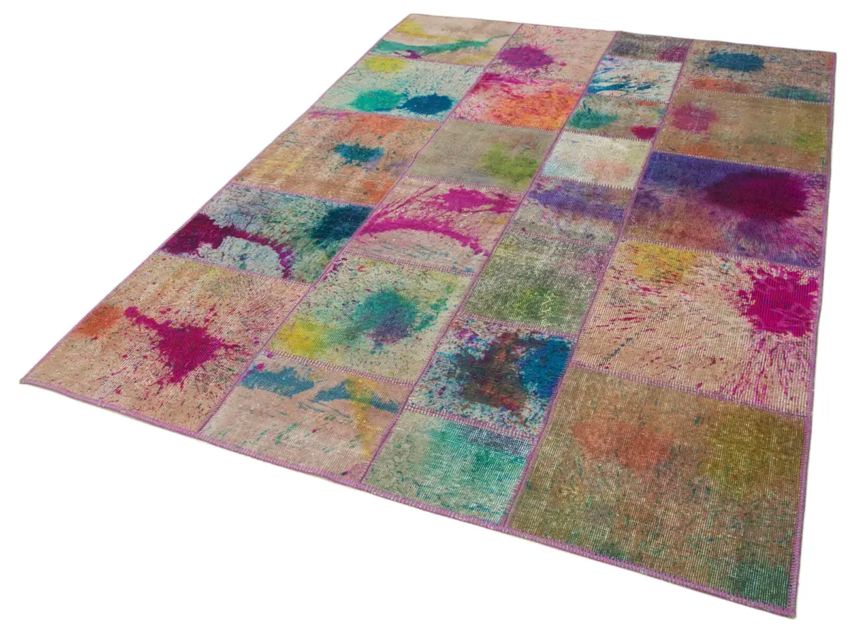 Patchwork Multi Pamuk Üzerine Yün El Dokuma Kilim-172x240 - Görsel 3
