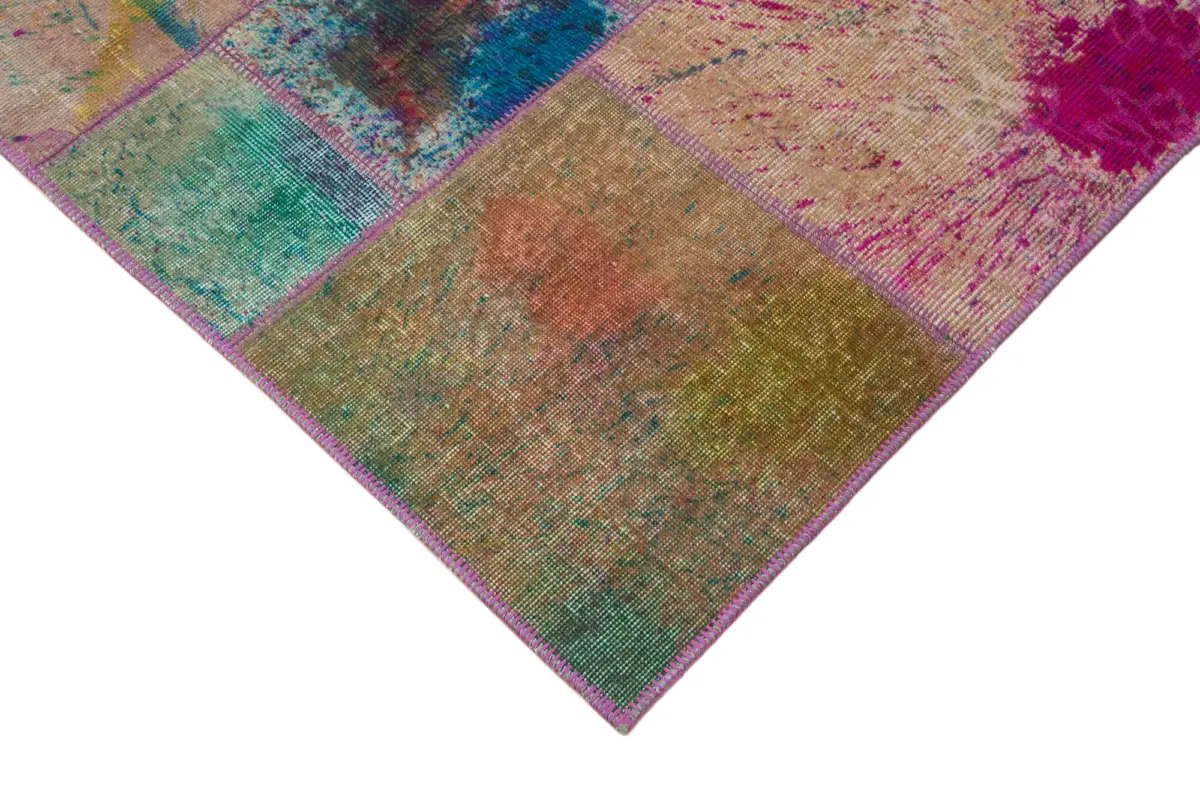 Patchwork Multi Pamuk Üzerine Yün El Dokuma Kilim-172x240 - Görsel 4