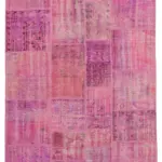 Patchwork Pembe Pamuk Üzerine Yün El Dokuma Kilim-173x240