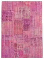 Patchwork Pembe Pamuk Üzerine Yün El Dokuma Kilim-173x240