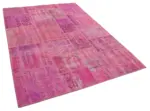 Patchwork Pembe Pamuk Üzerine Yün El Dokuma Kilim-173x240 - Görsel 2