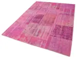Patchwork Pembe Pamuk Üzerine Yün El Dokuma Kilim-173x240 - Görsel 3