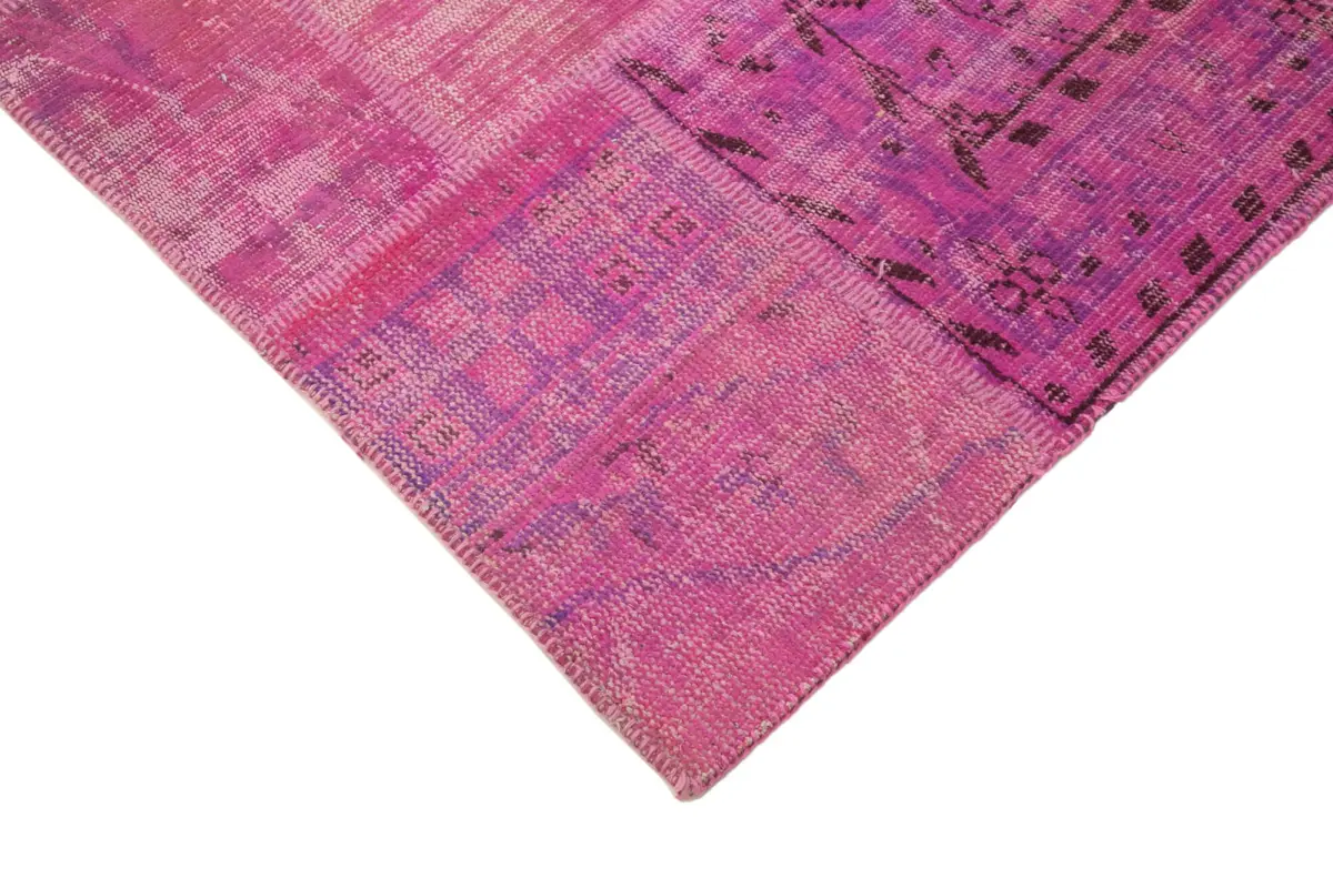 Patchwork Pembe Pamuk Üzerine Yün El Dokuma Kilim-173x240 - Görsel 4