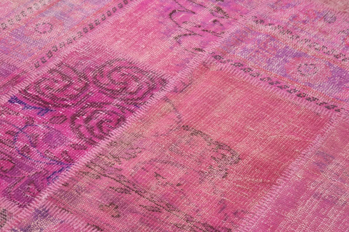 Patchwork Pembe Pamuk Üzerine Yün El Dokuma Kilim-173x240 - Görsel 5