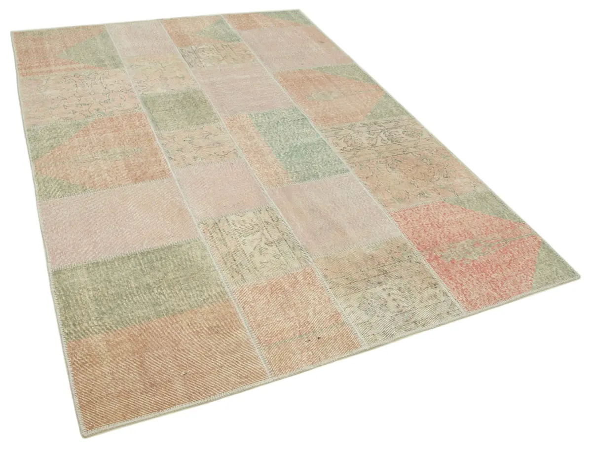 Patchwork Bej Pamuk Üzerine Yün El Dokuma Kilim-172x242 - Görsel 2