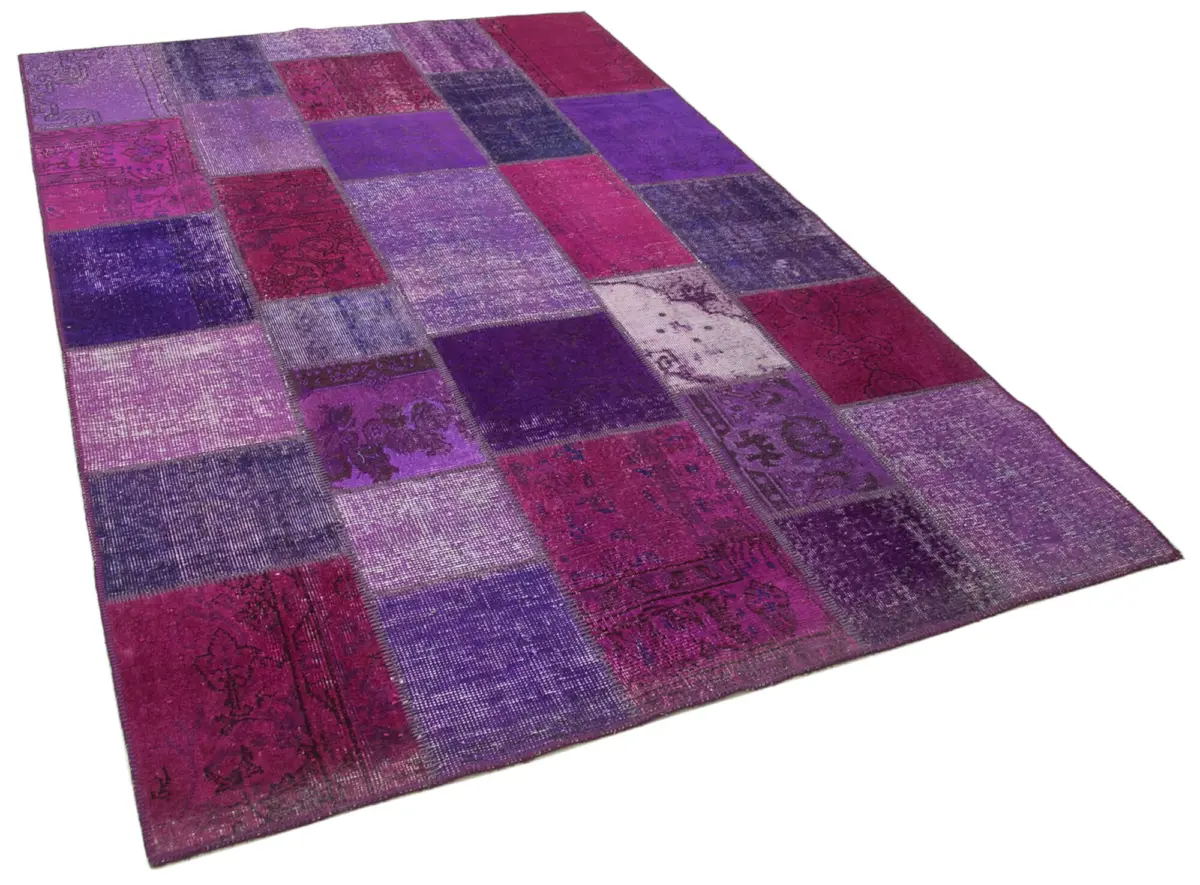 Patchwork Mor Pamuk Üzerine Yün El Dokuma Kilim-172x247 - Görsel 2