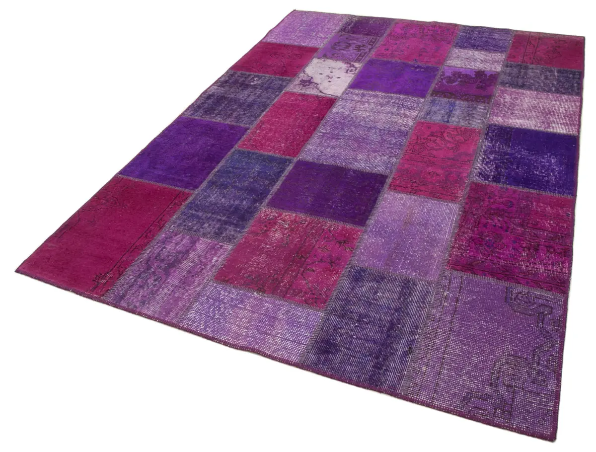 Patchwork Mor Pamuk Üzerine Yün El Dokuma Kilim-172x247 - Görsel 3