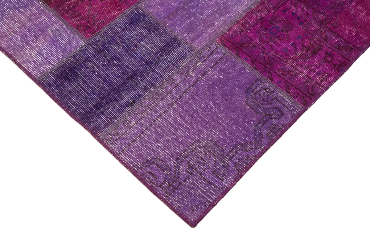 Patchwork Mor Pamuk Üzerine Yün El Dokuma Kilim-172x247 - Görsel 4