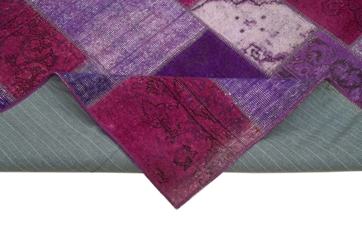 Patchwork Mor Pamuk Üzerine Yün El Dokuma Kilim-172x247 - Görsel 6