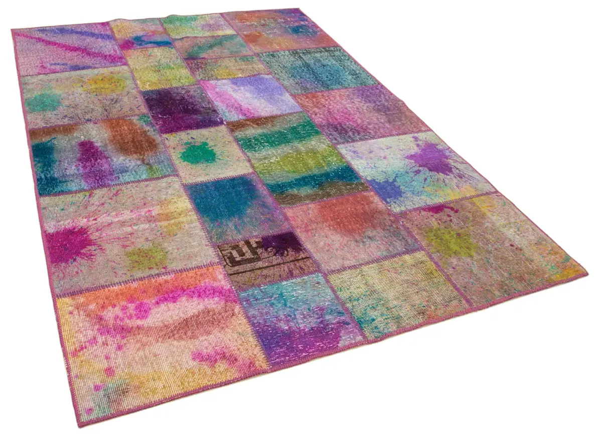 Patchwork Multi Pamuk Üzerine Yün El Dokuma Kilim-169x243 - Görsel 2