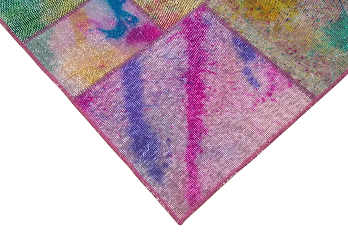 Patchwork Multi Pamuk Üzerine Yün El Dokuma Kilim-169x243 - Görsel 4