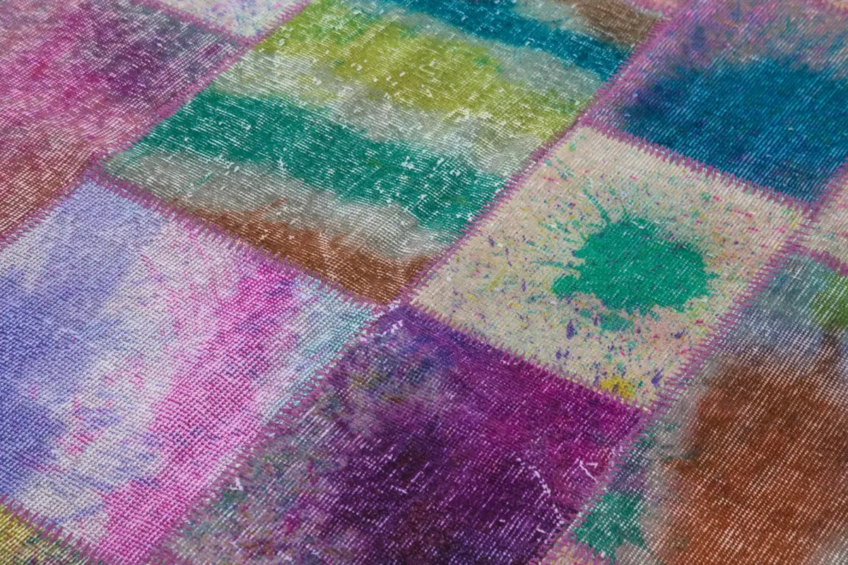 Patchwork Multi Pamuk Üzerine Yün El Dokuma Kilim-169x243 - Görsel 5