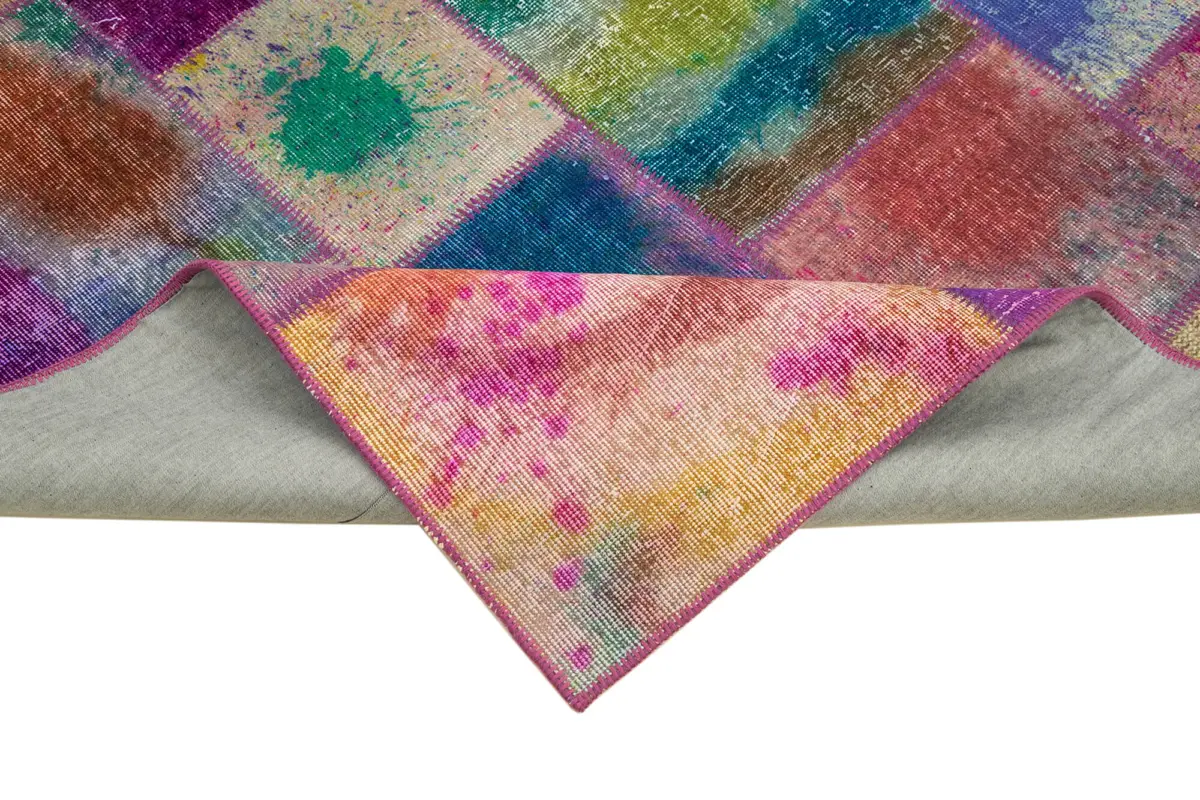 Patchwork Multi Pamuk Üzerine Yün El Dokuma Kilim-169x243 - Görsel 6