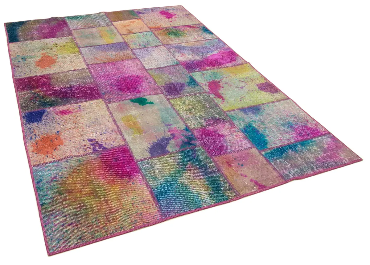 Patchwork Multi Pamuk Üzerine Yün El Dokuma Kilim-169x240 - Görsel 2