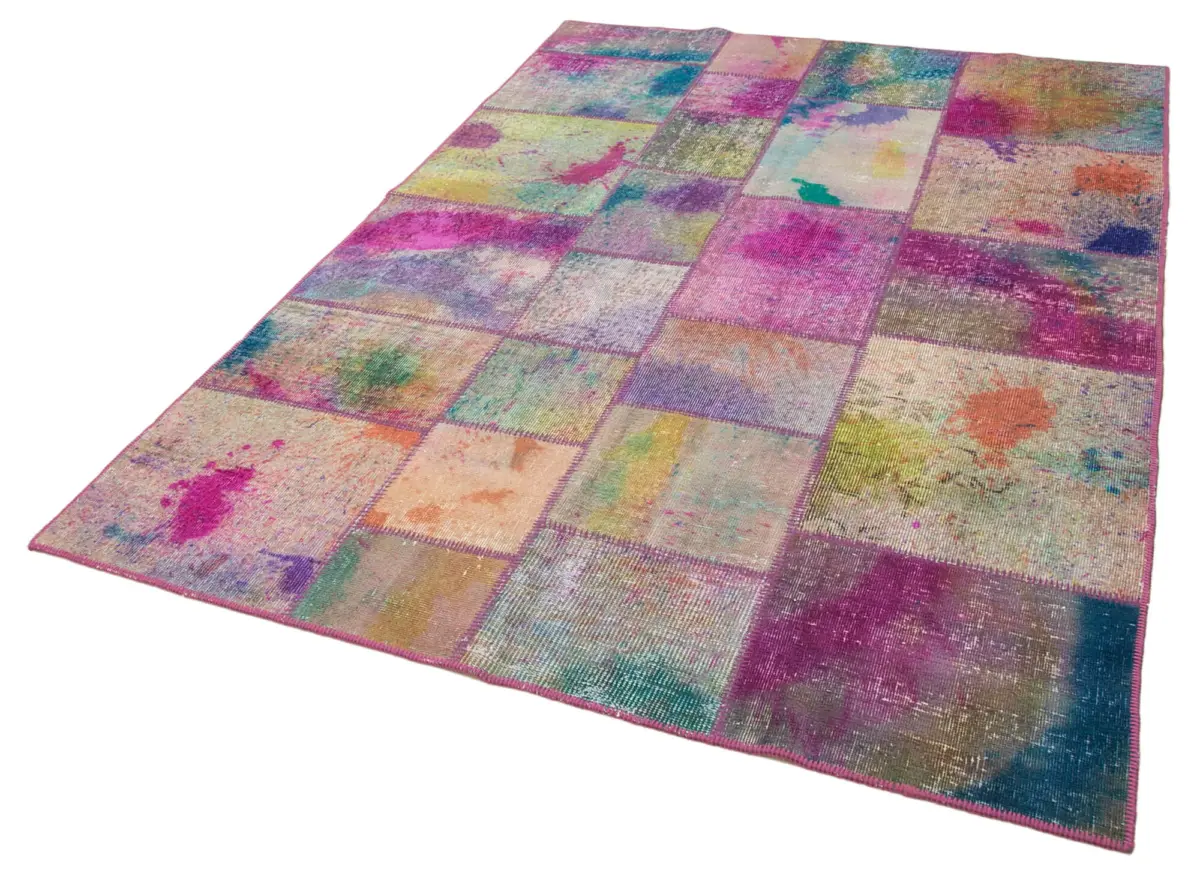 Patchwork Multi Pamuk Üzerine Yün El Dokuma Kilim-169x240 - Görsel 3