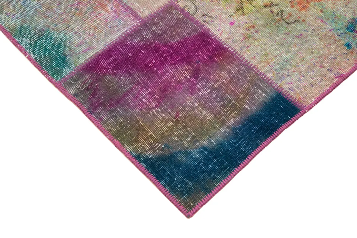 Patchwork Multi Pamuk Üzerine Yün El Dokuma Kilim-169x240 - Görsel 4