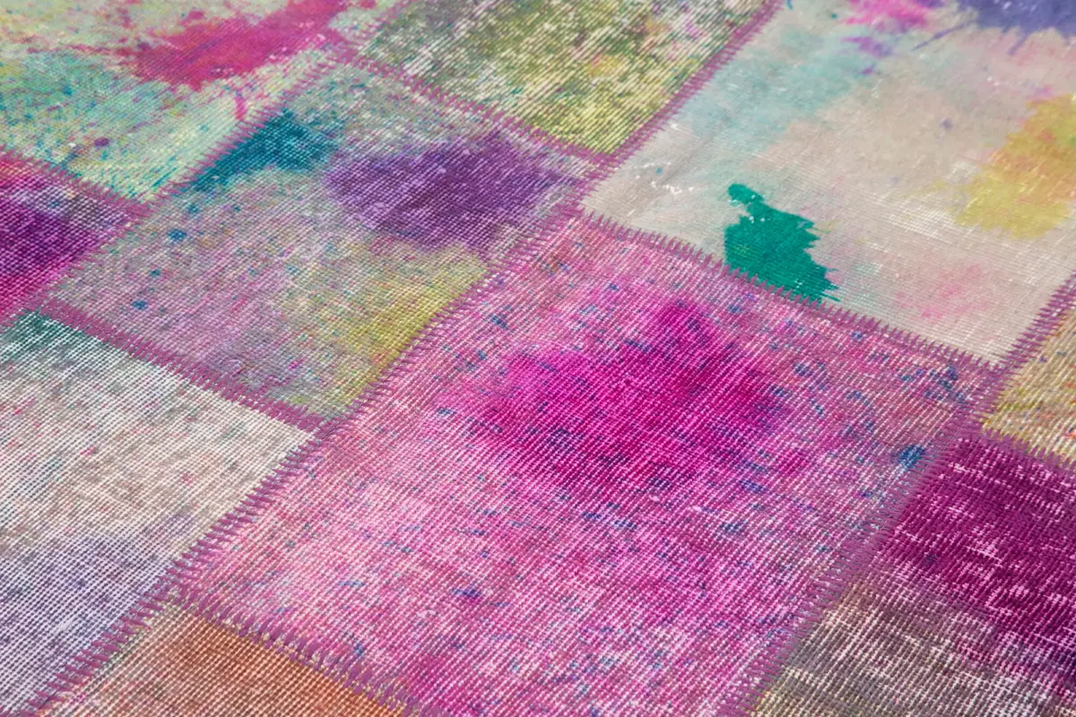 Patchwork Multi Pamuk Üzerine Yün El Dokuma Kilim-169x240 - Görsel 5