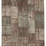 Patchwork Kahverengi Pamuk Üzerine Yün El Dokuma Kilim-172x237