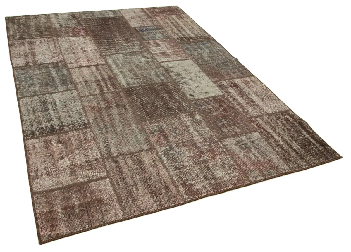 Patchwork Kahverengi Pamuk Üzerine Yün El Dokuma Kilim-172x237 - Görsel 2