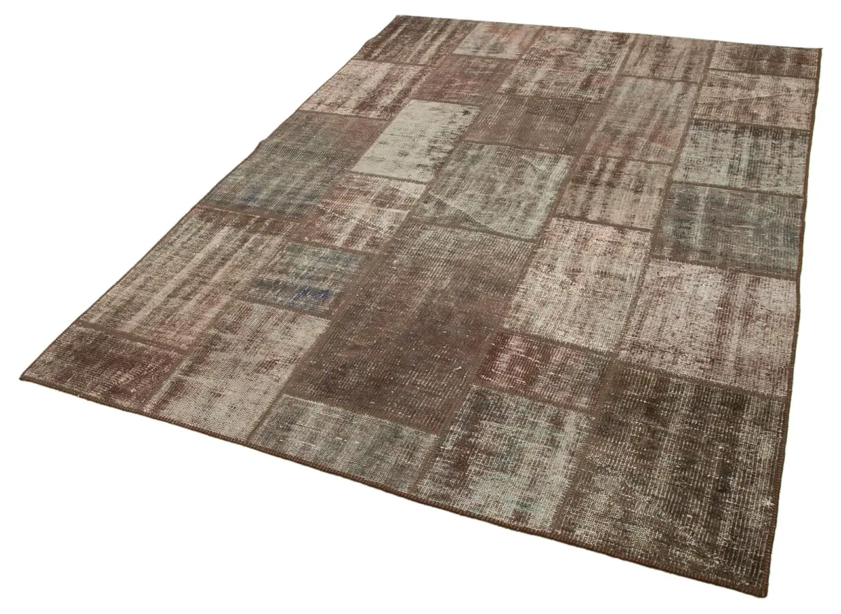 Patchwork Kahverengi Pamuk Üzerine Yün El Dokuma Kilim-172x237 - Görsel 3