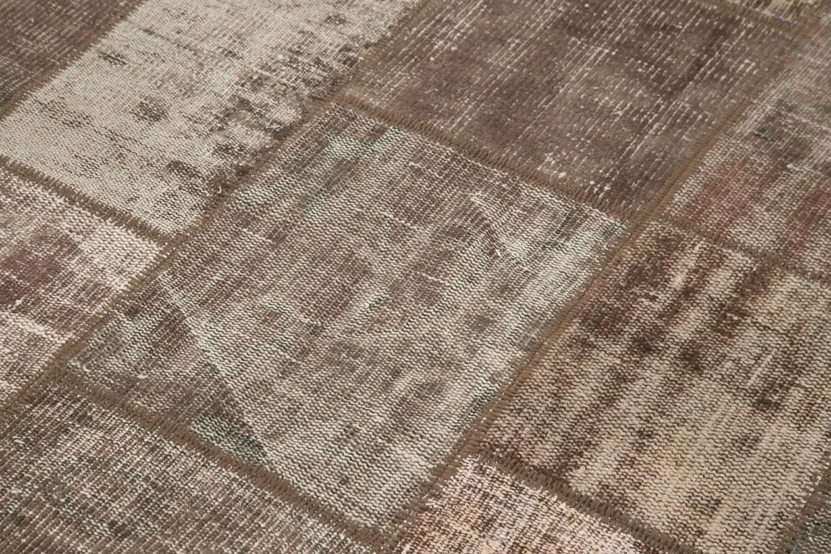 Patchwork Kahverengi Pamuk Üzerine Yün El Dokuma Kilim-172x237 - Görsel 5