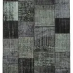 Patchwork Siyah Pamuk Üzerine Yün El Dokuma Kilim-167x240