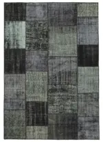 Patchwork Siyah Pamuk Üzerine Yün El Dokuma Kilim-167x240