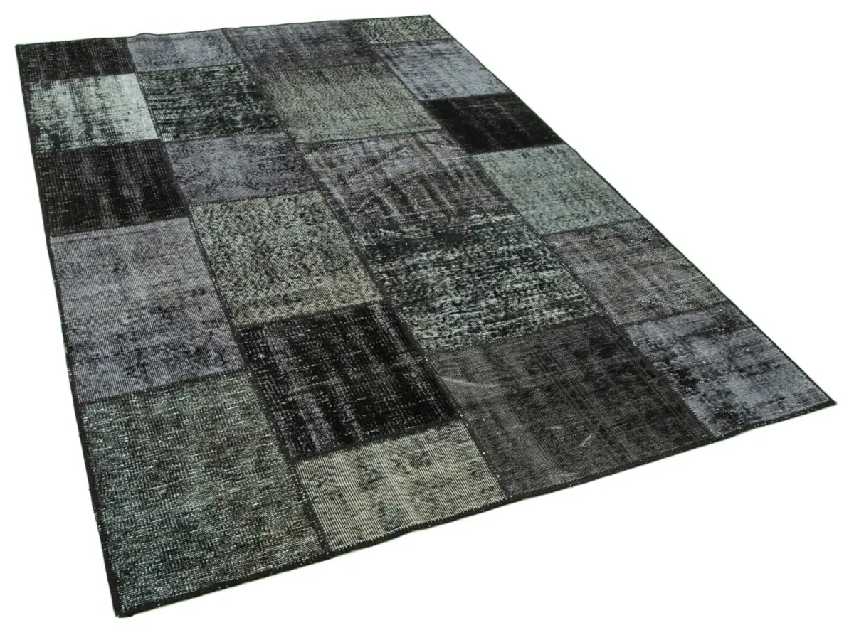 Patchwork Siyah Pamuk Üzerine Yün El Dokuma Kilim-167x240 - Görsel 2