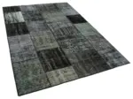 Patchwork Siyah Pamuk Üzerine Yün El Dokuma Kilim-167x240 - Görsel 2