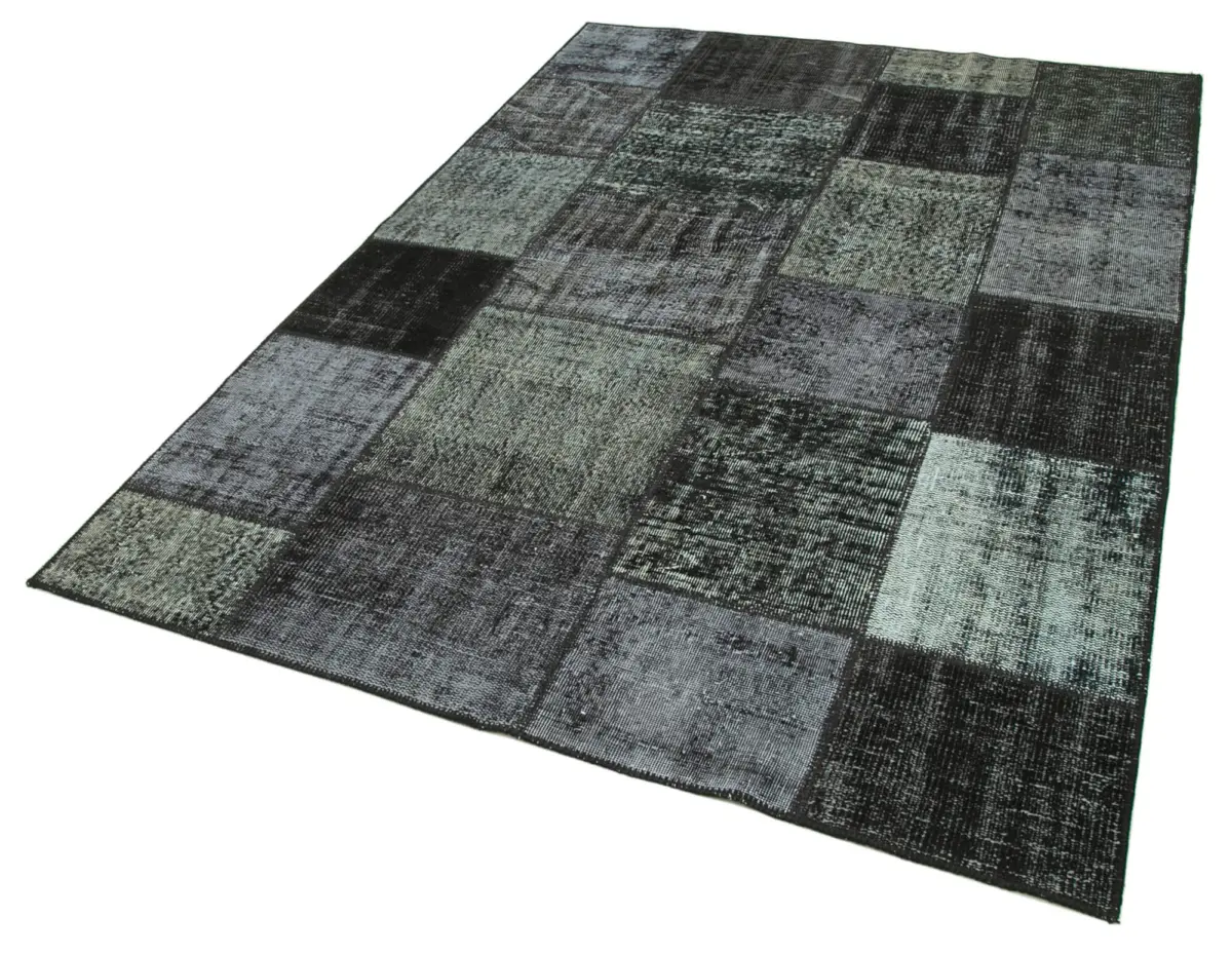 Patchwork Siyah Pamuk Üzerine Yün El Dokuma Kilim-167x240 - Görsel 3