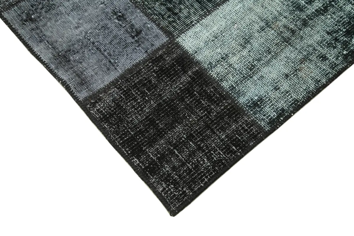 Patchwork Siyah Pamuk Üzerine Yün El Dokuma Kilim-167x240 - Görsel 4
