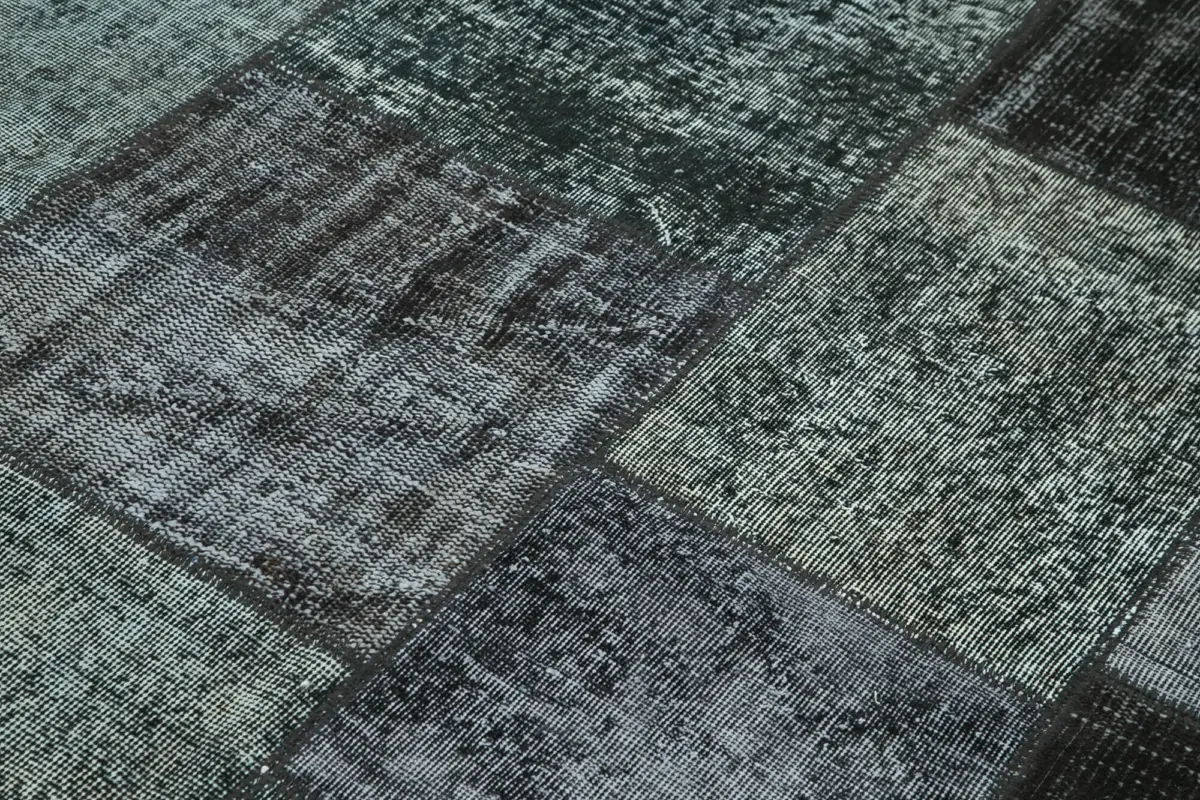 Patchwork Siyah Pamuk Üzerine Yün El Dokuma Kilim-167x240 - Görsel 5