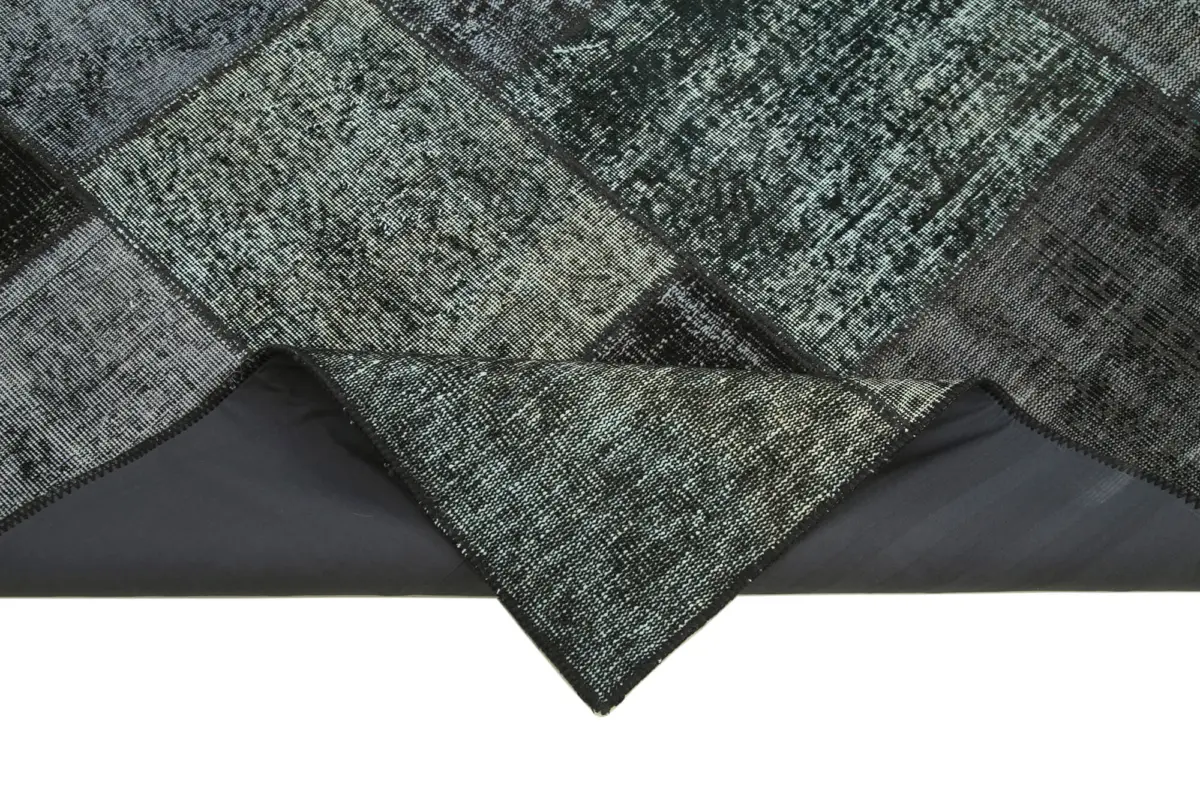 Patchwork Siyah Pamuk Üzerine Yün El Dokuma Kilim-167x240 - Görsel 6
