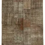Patchwork Kahverengi Pamuk Üzerine Yün El Dokuma Kilim-170x241