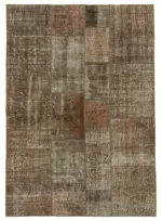 Patchwork Kahverengi Pamuk Üzerine Yün El Dokuma Kilim-170x241