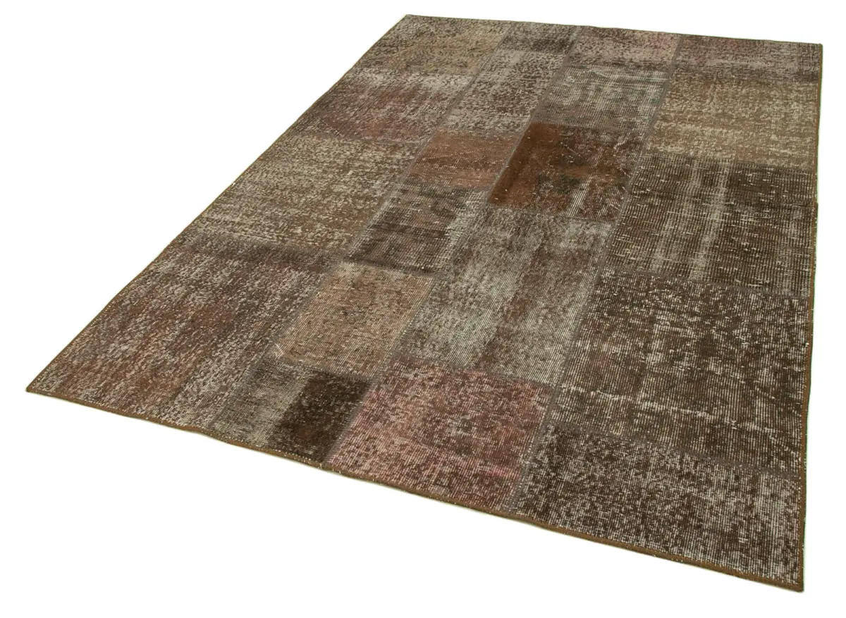 Patchwork Kahverengi Pamuk Üzerine Yün El Dokuma Kilim-170x241 - Görsel 3
