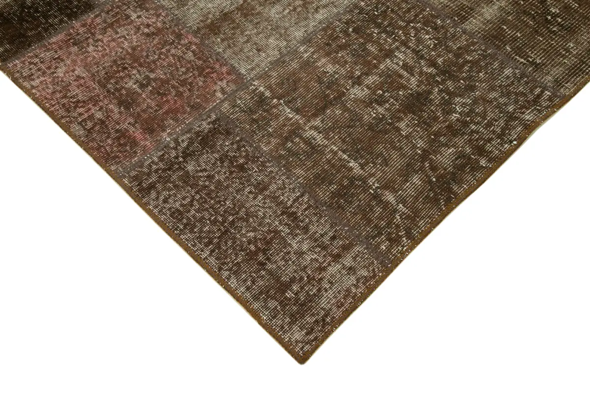 Patchwork Kahverengi Pamuk Üzerine Yün El Dokuma Kilim-170x241 - Görsel 4