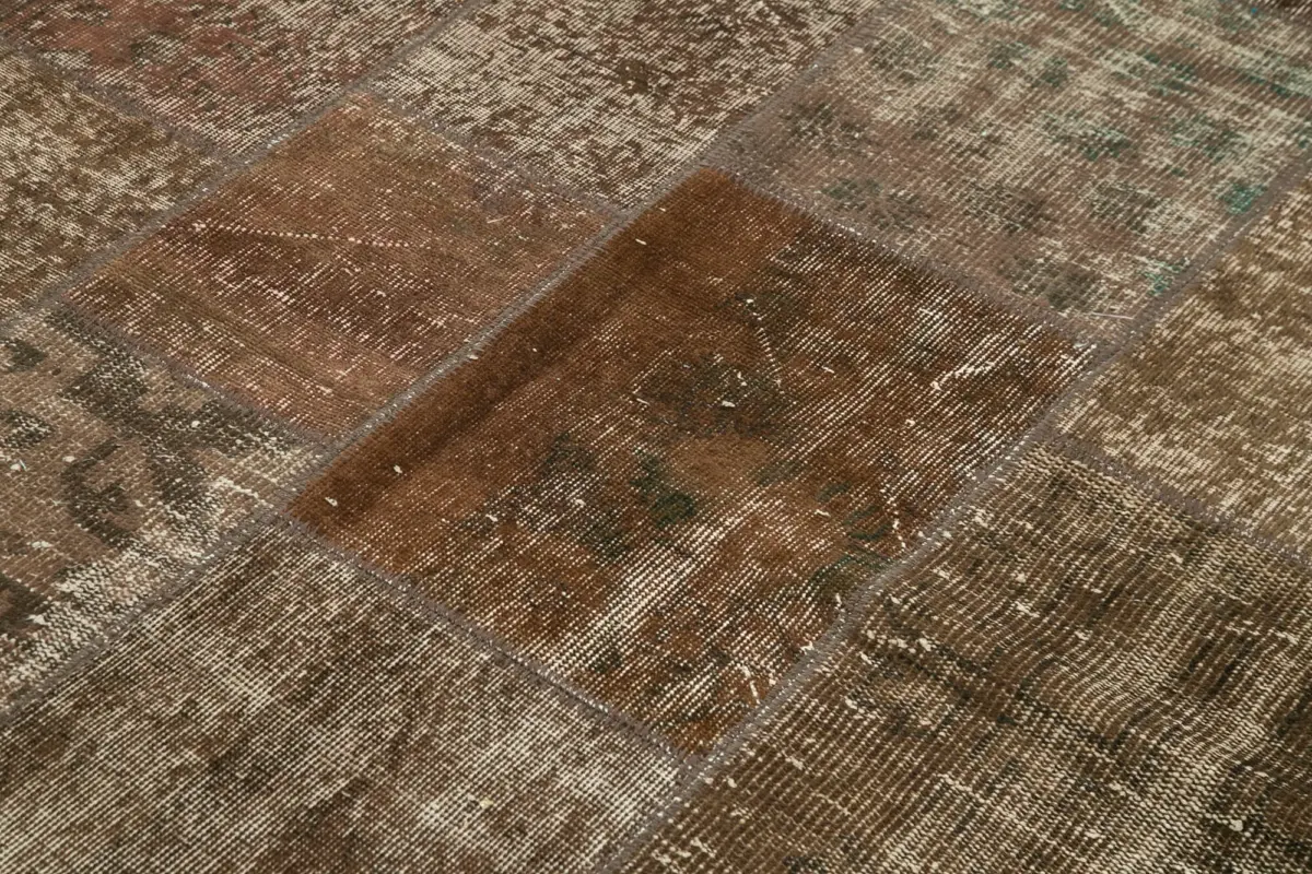 Patchwork Kahverengi Pamuk Üzerine Yün El Dokuma Kilim-170x241 - Görsel 5