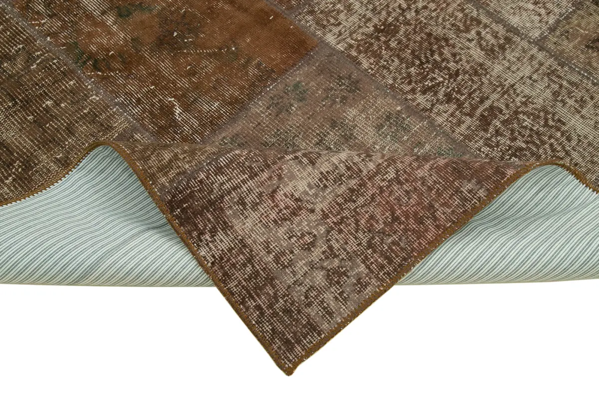 Patchwork Kahverengi Pamuk Üzerine Yün El Dokuma Kilim-170x241 - Görsel 6