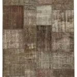 Patchwork Kahverengi Pamuk Üzerine Yün El Dokuma Kilim-170x242