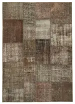Patchwork Kahverengi Pamuk Üzerine Yün El Dokuma Kilim-170x242