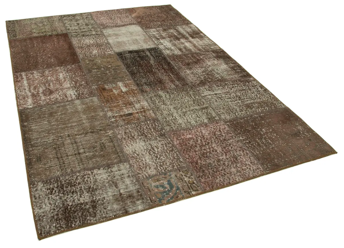 Patchwork Kahverengi Pamuk Üzerine Yün El Dokuma Kilim-170x242 - Görsel 2
