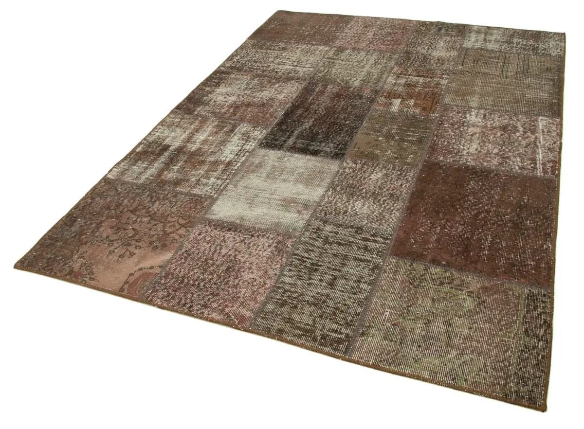 Patchwork Kahverengi Pamuk Üzerine Yün El Dokuma Kilim-170x242 - Görsel 3